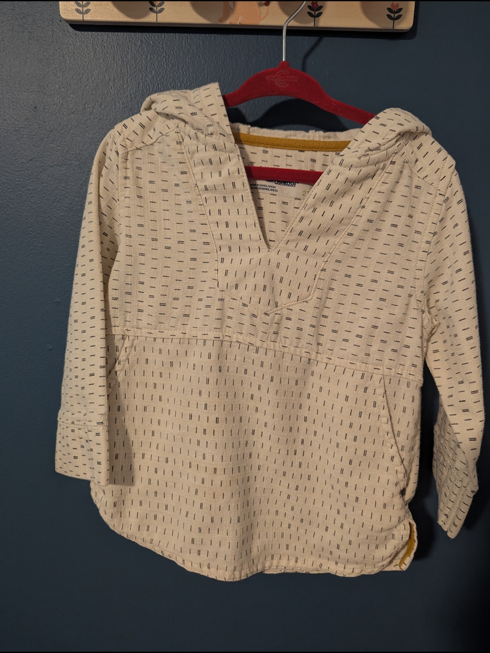 Kids Cream Hooded Pullover Top with Navy Stitching